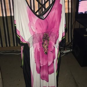 Pink with black dress